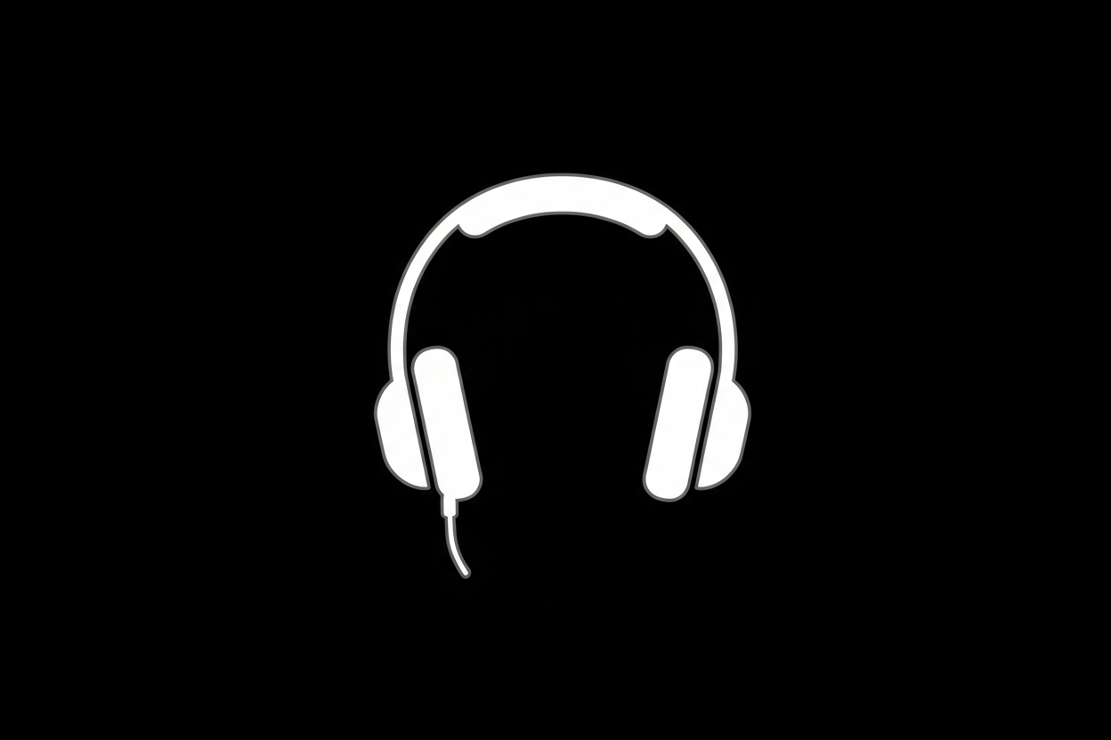 white headphones drawing icon with black bakround 
